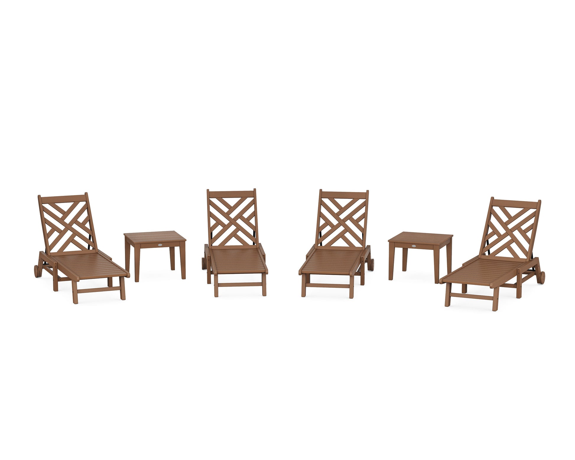 POLYWOOD Chippendale 6-Piece Chaise Set with Wheels — Teak