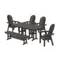 POLYWOOD Vineyard Curveback Adirondack Chair 6-Piece Dining Set with Bench — Vintage Coffee
