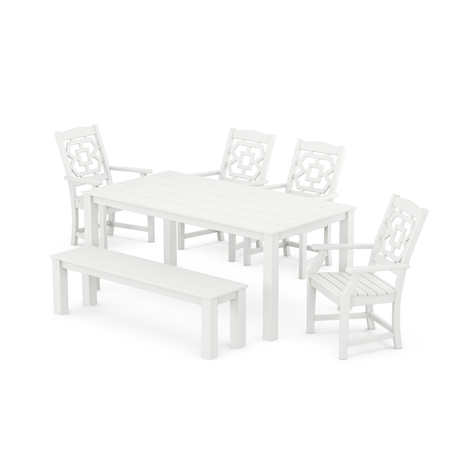 POLYWOOD Chinoiserie 6-Piece Parsons Dining Set with Bench — White