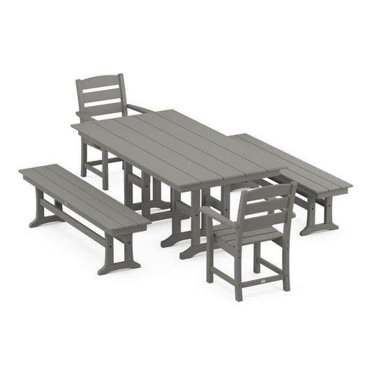 POLYWOOD Lakeside 5-Piece Farmhouse Dining Set with Benches FREE SHIPPING