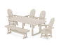 POLYWOOD Vineyard Curveback Adirondack Swivel Chair 6-Piece Dining Set with Bench — Sand