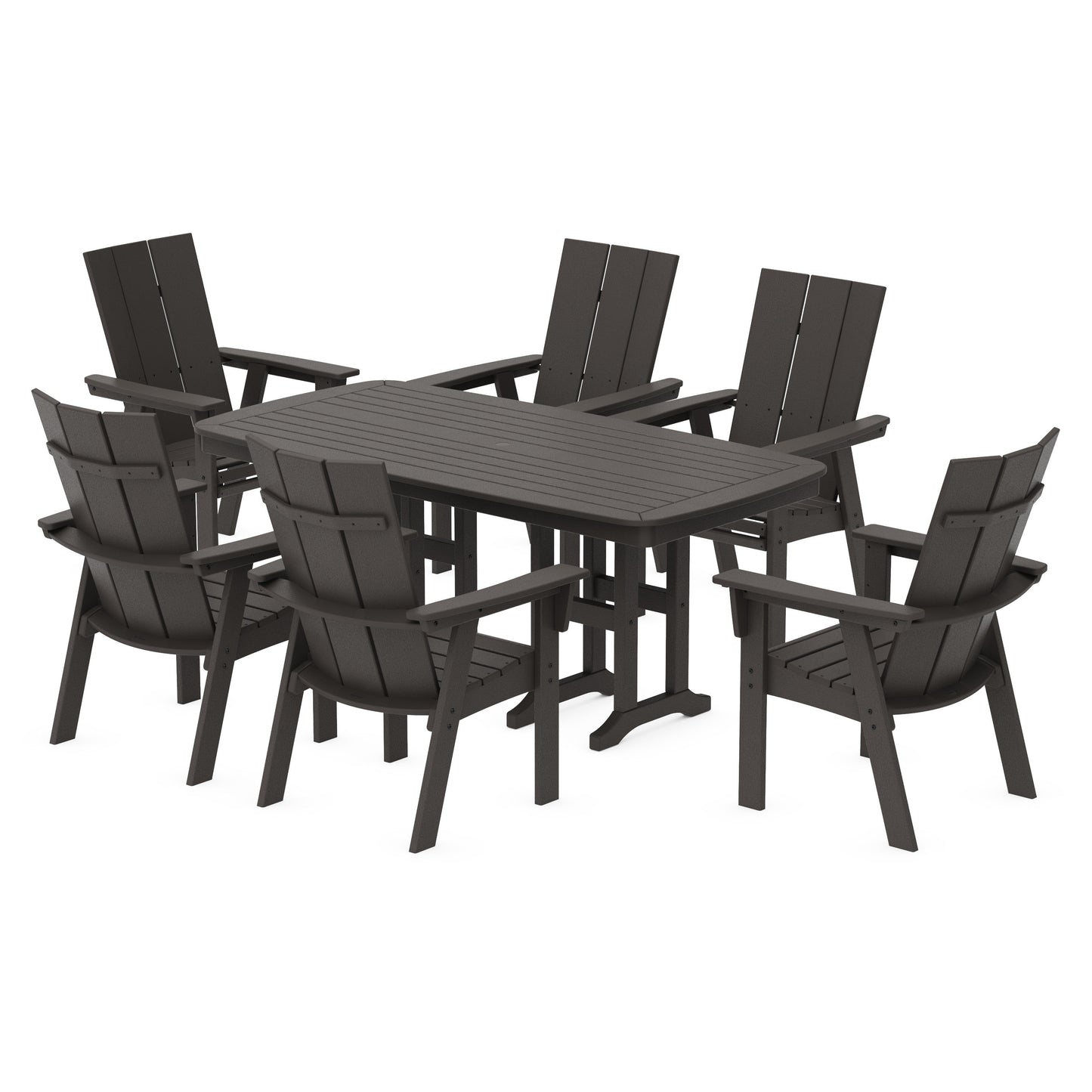 POLYWOOD Modern Curveback Adirondack 7-Piece Dining Set — Vintage Coffee