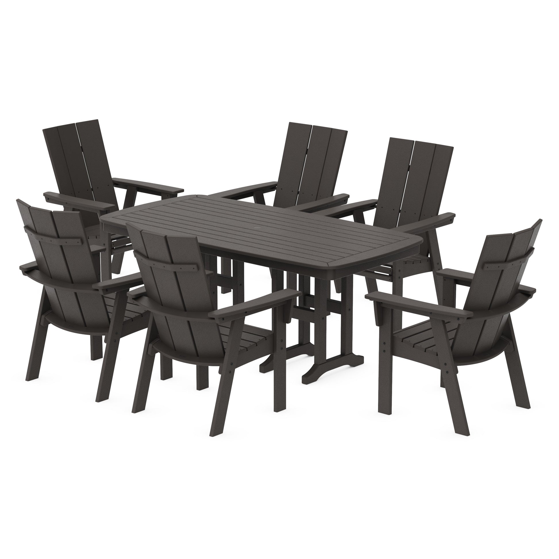 POLYWOOD Modern Curveback Adirondack 7-Piece Dining Set — Vintage Coffee
