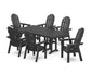 POLYWOOD Vineyard Curveback Adirondack Chair 7-Piece Farmhouse Dining Set — Black