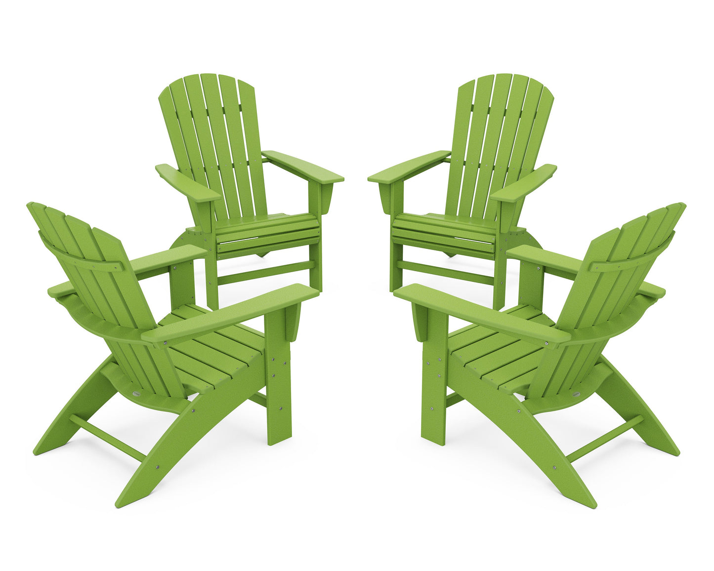 POLYWOOD 4-Piece Nautical Curveback Adirondack Chair Conversation Set — Lime