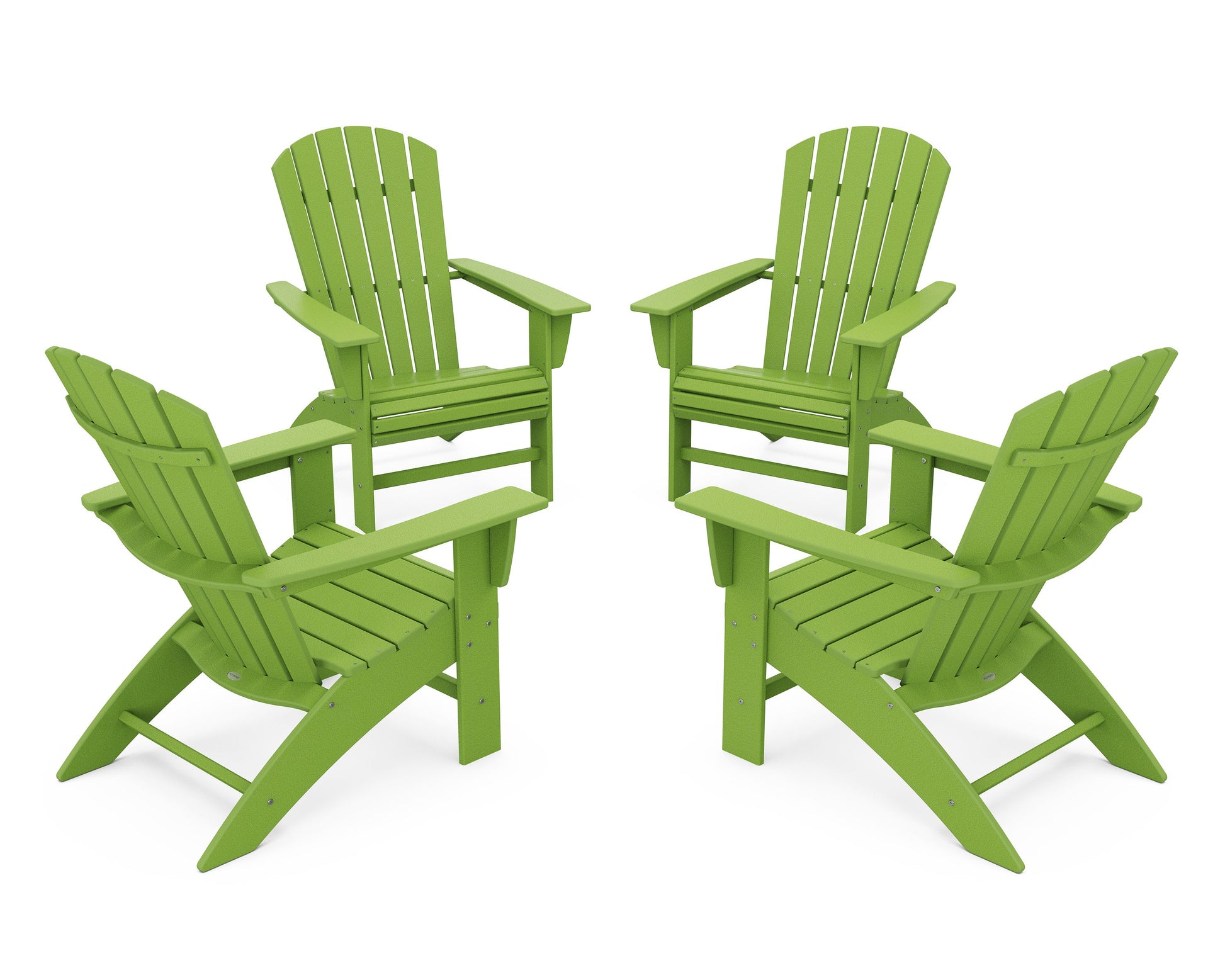 POLYWOOD 4-Piece Nautical Curveback Adirondack Chair Conversation Set — Lime