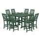 POLYWOOD Chinoiserie 9-Piece Square Bar Set with Trestle Legs — Green