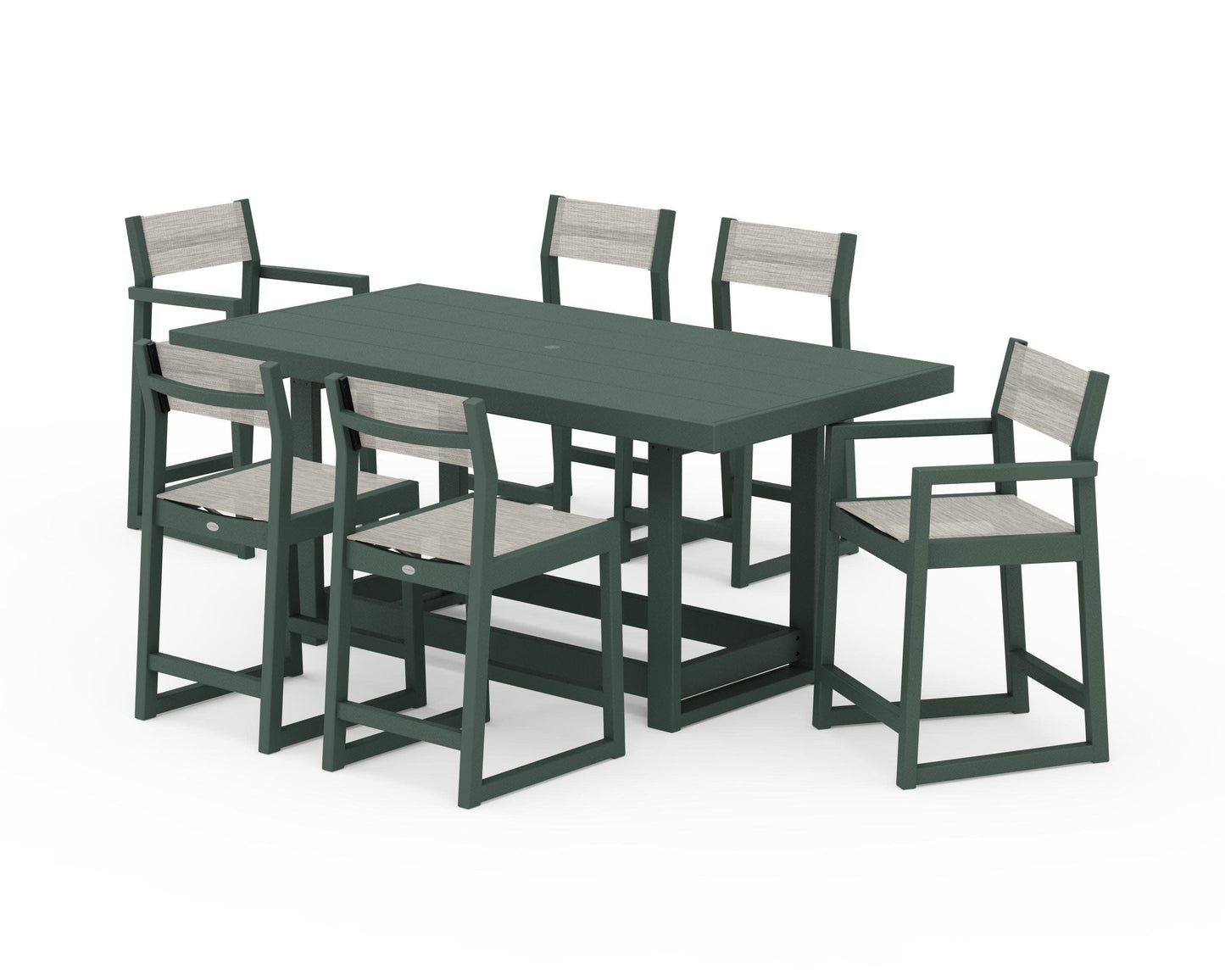 POLYWOOD EDGE Sling 7-Piece Counter Table Set — Green / Birch Sling