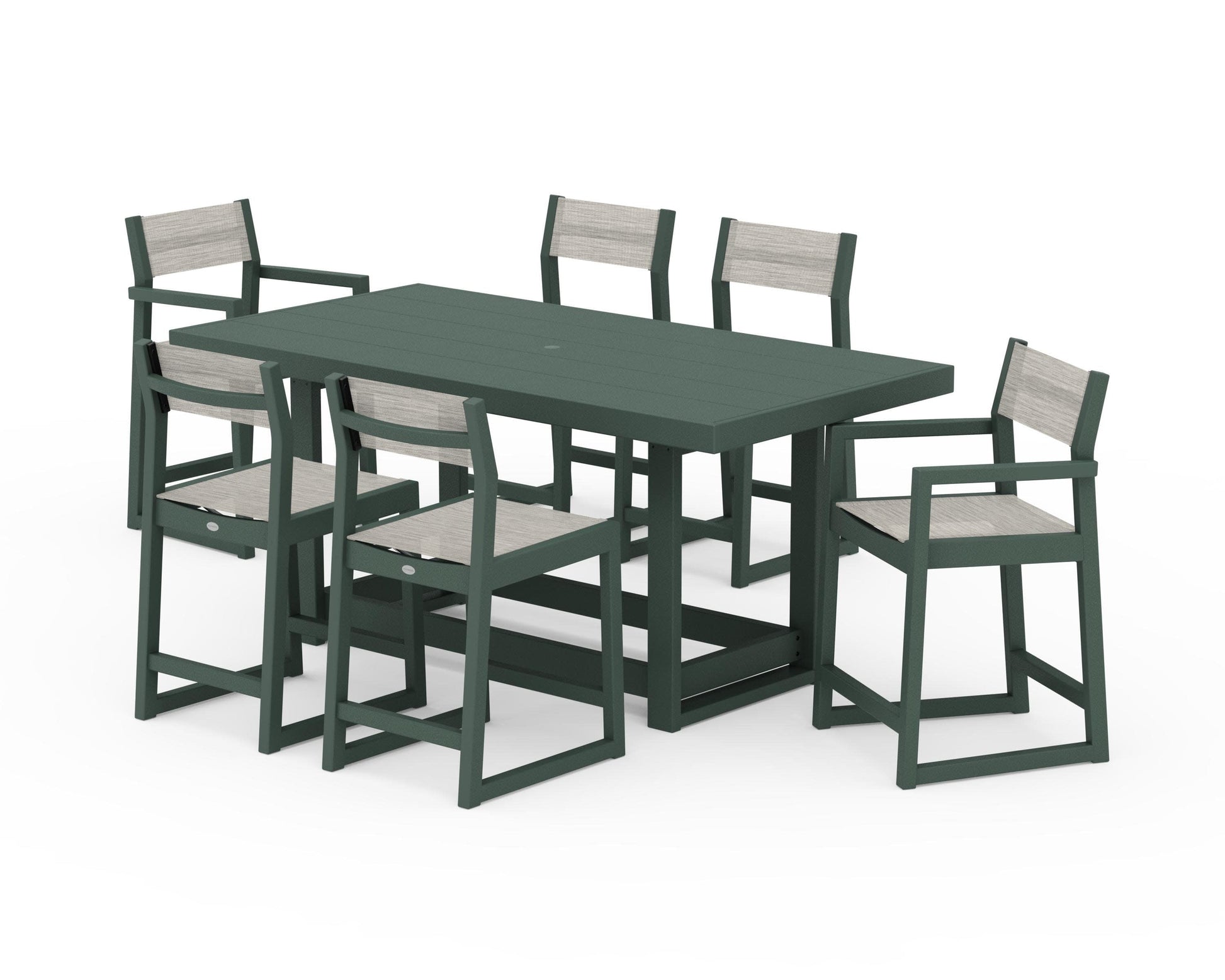 POLYWOOD EDGE Sling 7-Piece Counter Table Set — Green / Birch Sling