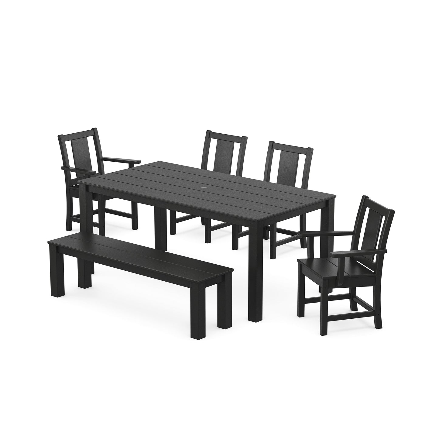 POLYWOOD Prairie 6-Piece Parsons Dining Set with Bench — Black