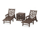 POLYWOOD Chippendale 3-Piece Chaise Set with Umbrella Stand Accent Table — Mahogany