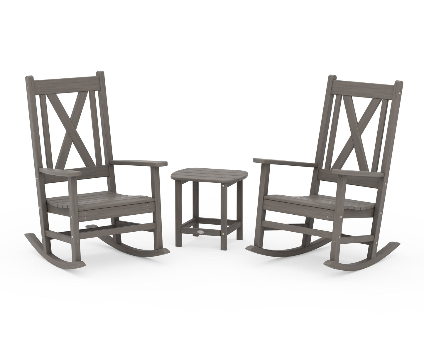 POLYWOOD Braxton 3-Piece Porch Rocking Chair Set — Driftwood