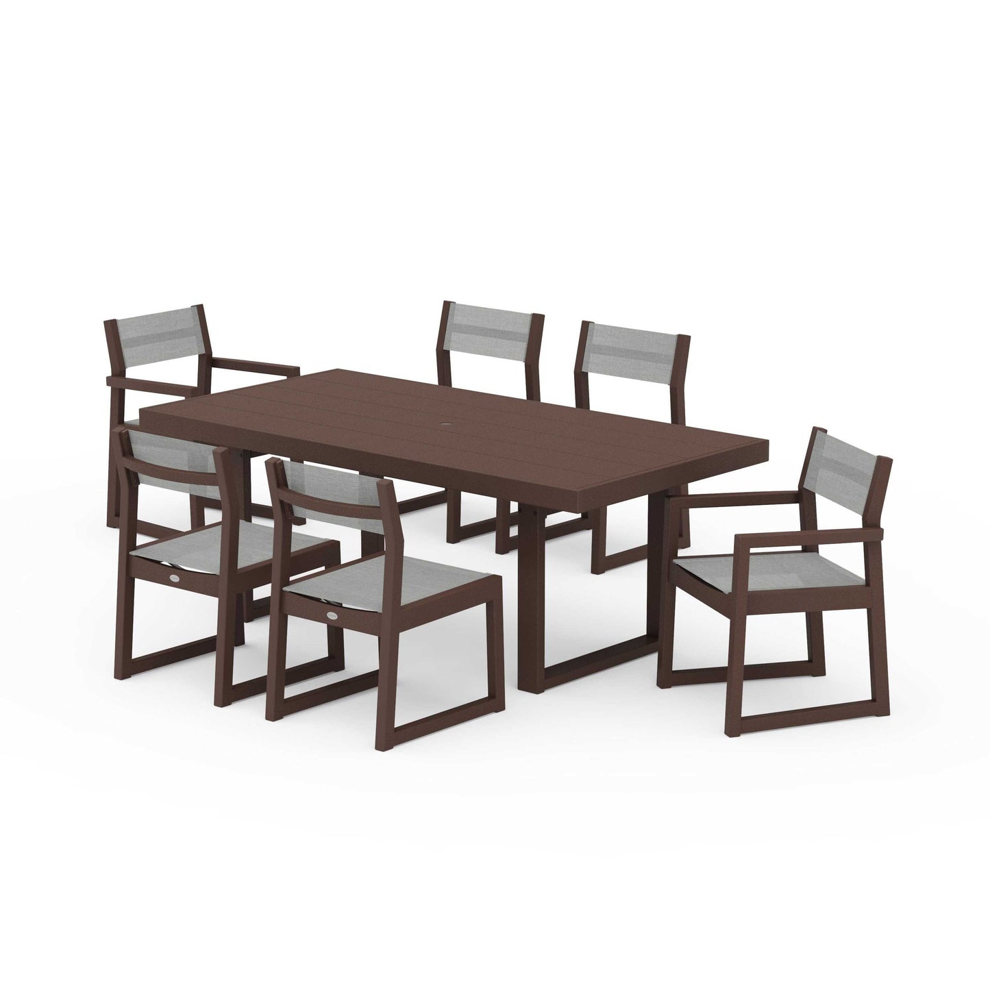 POLYWOOD EDGE Sling 7-Piece Dining Set — Mahogany / Metallic Sling
