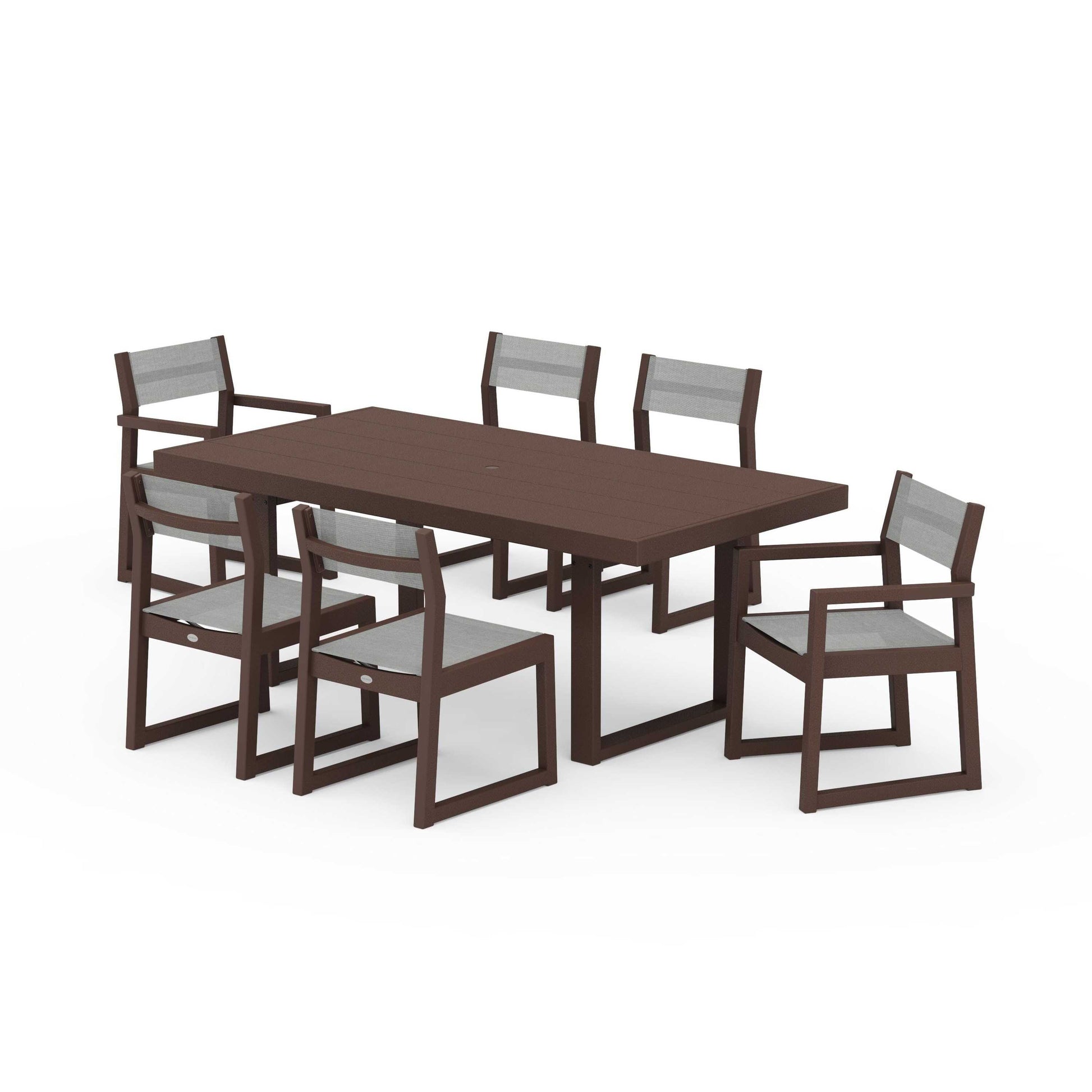 POLYWOOD EDGE Sling 7-Piece Dining Set — Mahogany / Metallic Sling