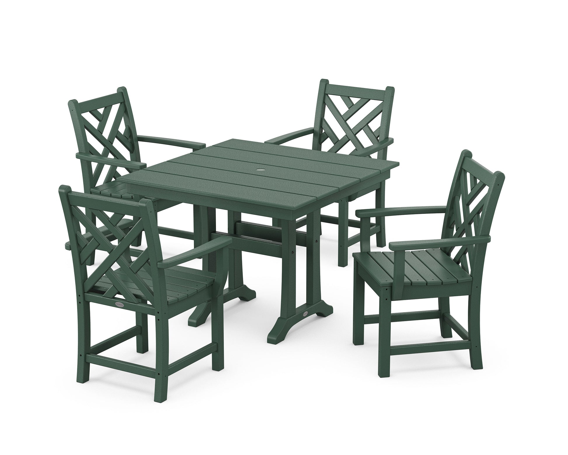 POLYWOOD Chippendale 5-Piece Farmhouse Trestle Arm Chair Dining Set — Green