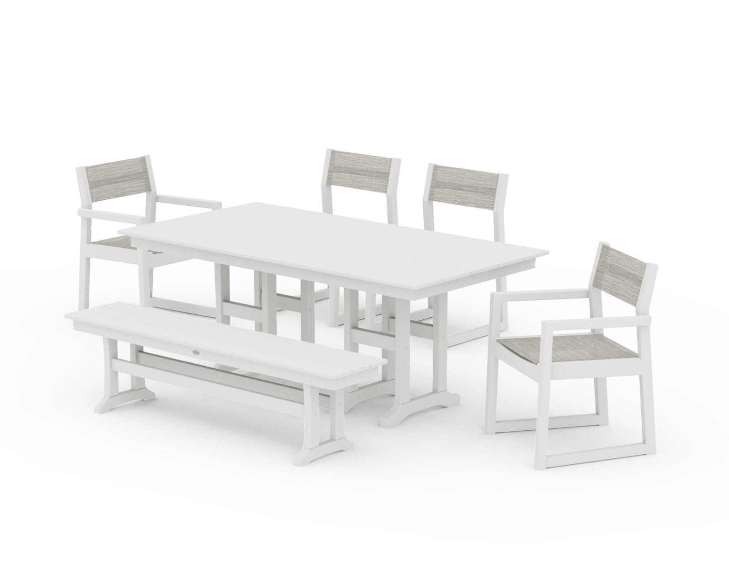 POLYWOOD EDGE Sling 6-Piece Farmhouse Dining Set — Vintage White / Birch Sling
