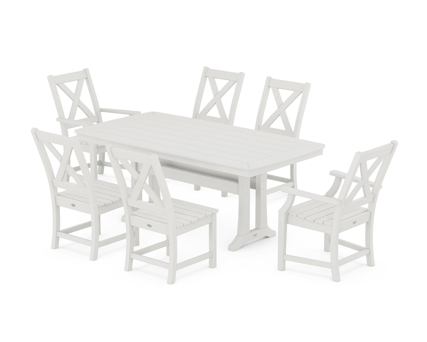 POLYWOOD Braxton 7-Piece Dining Set with Trestle Legs — Vintage White