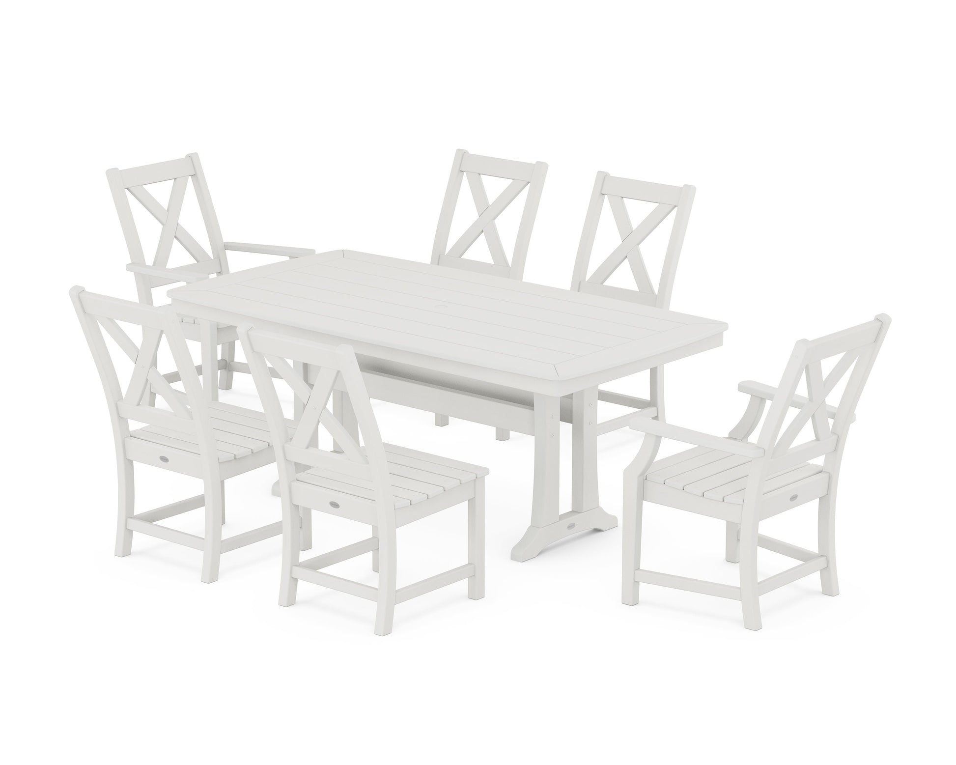 POLYWOOD Braxton 7-Piece Dining Set with Trestle Legs — Vintage White