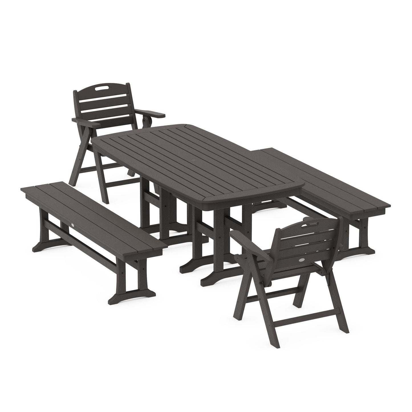 POLYWOOD Nautical Lowback 5-Piece Dining Set with Benches — Vintage Coffee
