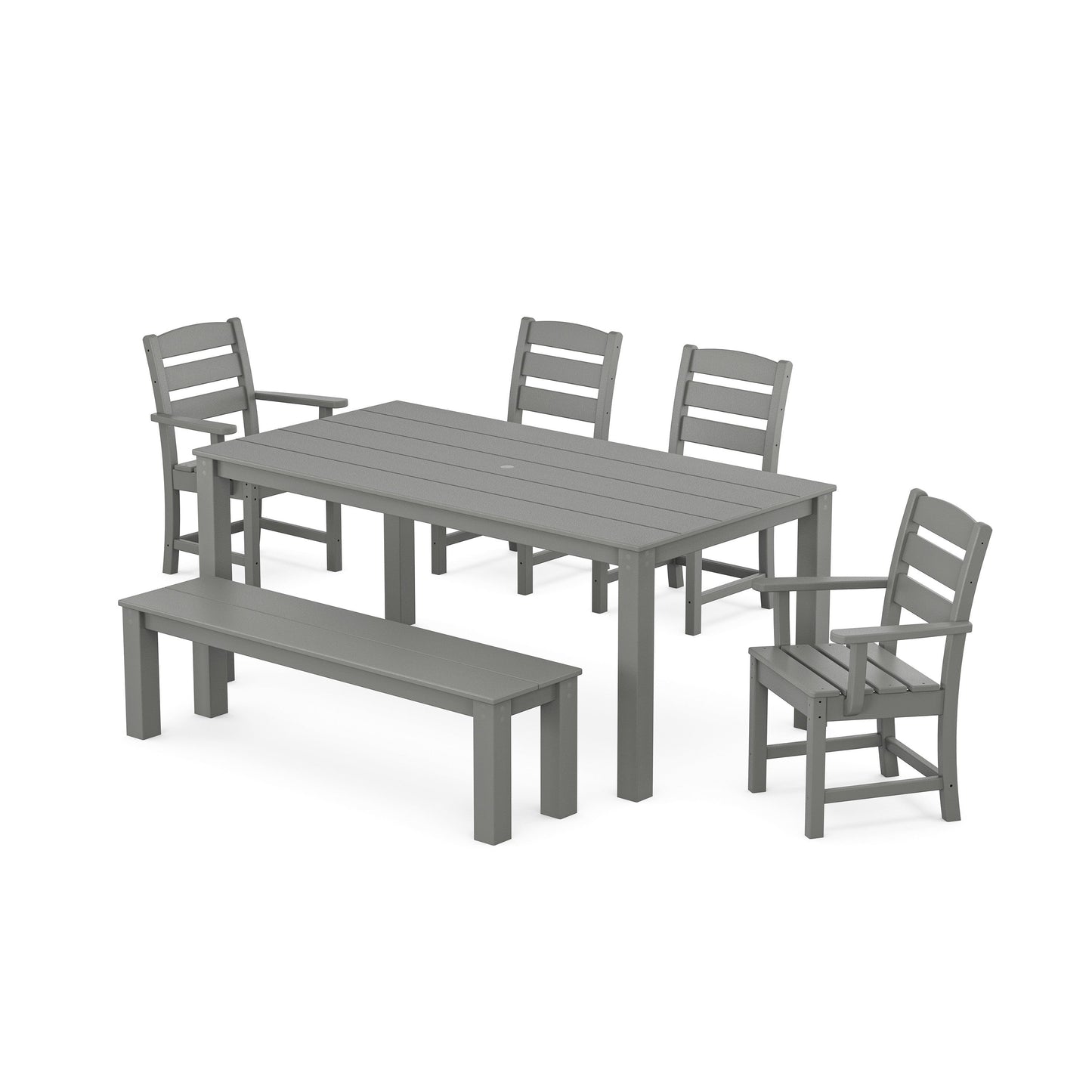 POLYWOOD Lakeside 6-Piece Parsons Dining Set with Bench — Slate Grey
