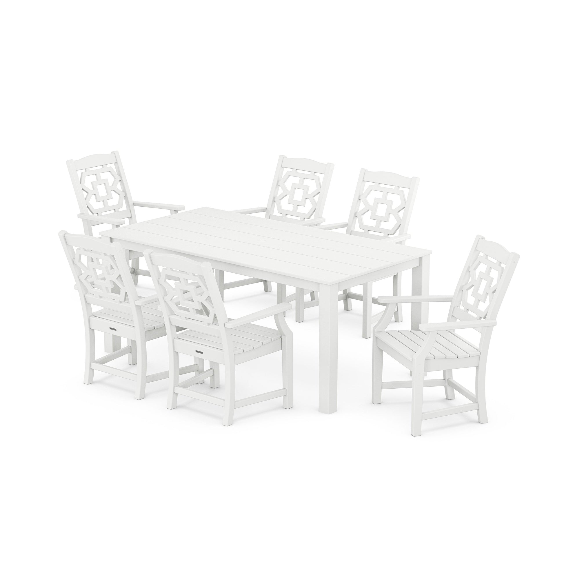 POLYWOOD Chinoiserie Arm Chair 7-Piece Parsons Dining Set — White