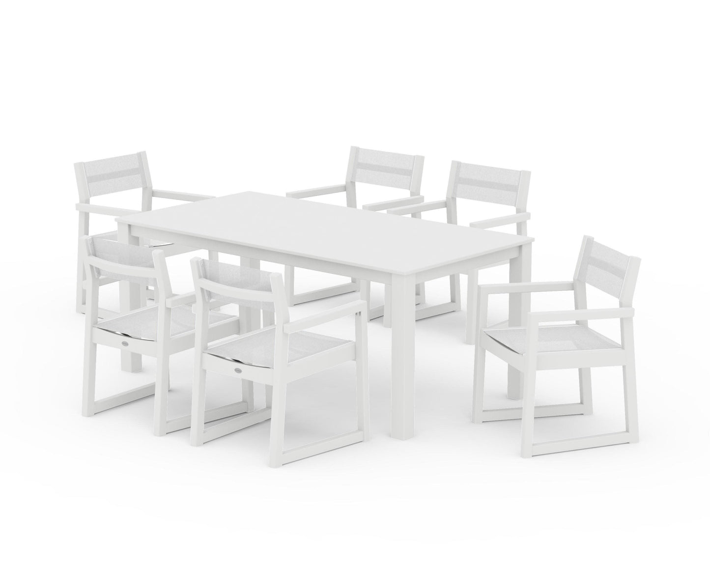 POLYWOOD EDGE Sling Arm Chair 7-Piece Parsons Dining Set — White / White Sling