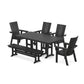 POLYWOOD Modern Curveback Adirondack 6-Piece Farmhouse Dining Set with Bench — Black