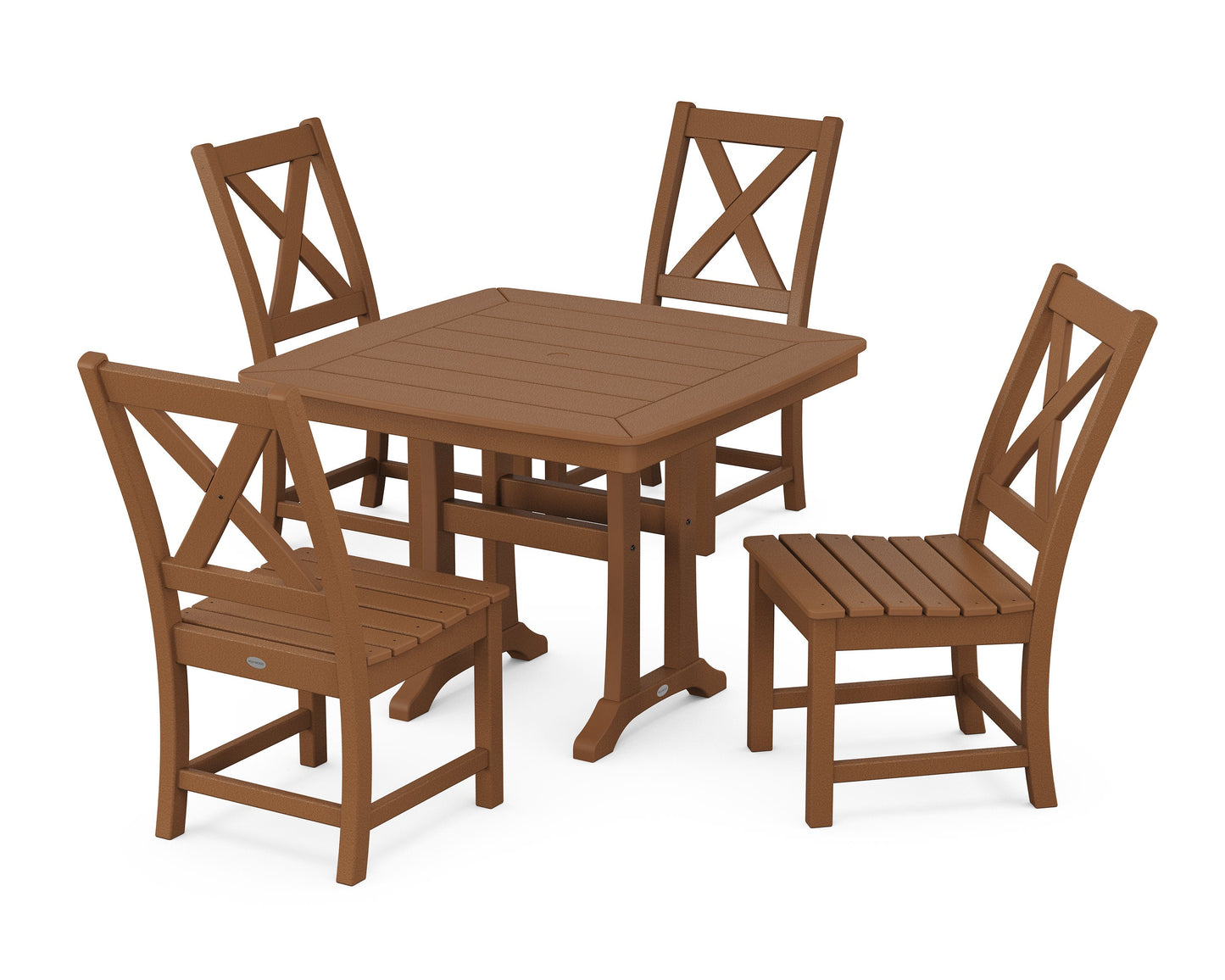 POLYWOOD Braxton Side Chair 5-Piece Dining Set with Trestle Legs — Teak