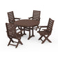 POLYWOOD Captain Folding Chair 5-Piece Round Dining Set with Trestle Legs — Mahogany