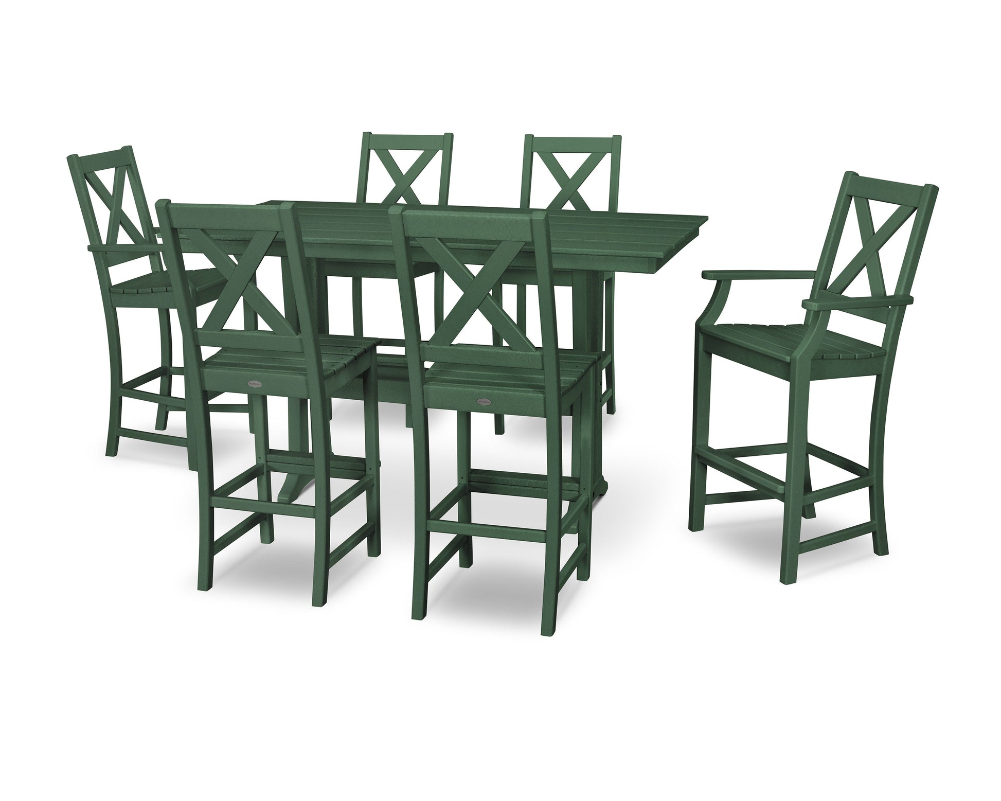 POLYWOOD Braxton 7-Piece Farmhouse Trestle Bar Set — Green