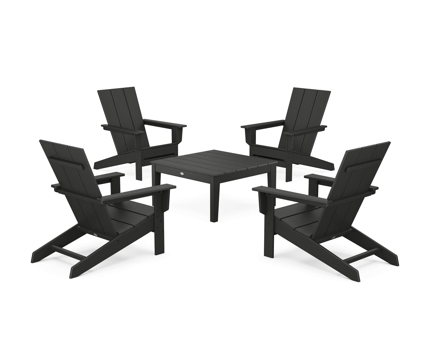 POLYWOOD 5-Piece Modern Studio Adirondack Chair Conversation Group — Black