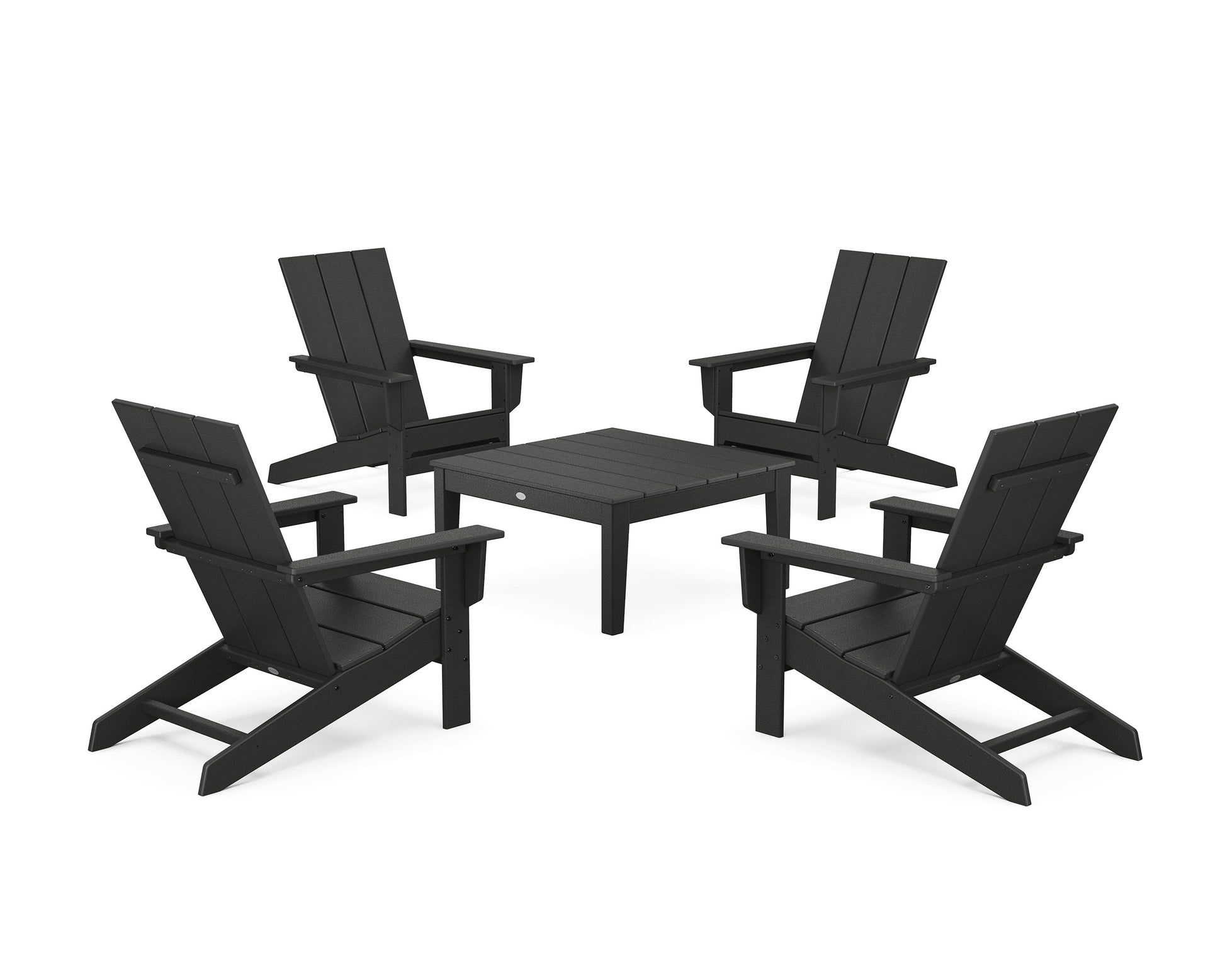 POLYWOOD 5-Piece Modern Studio Adirondack Chair Conversation Group — Black