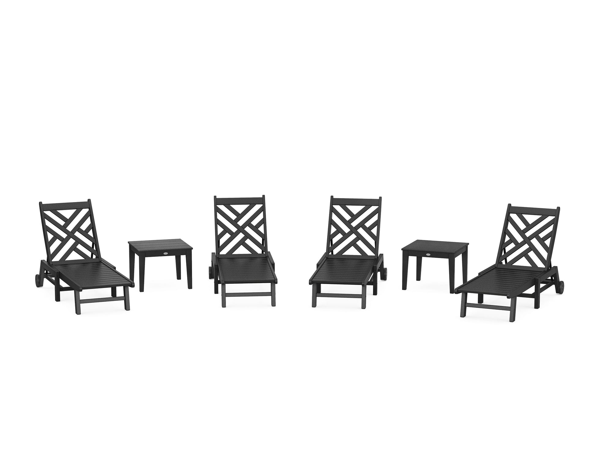 POLYWOOD Chippendale 6-Piece Chaise Set with Wheels — Black