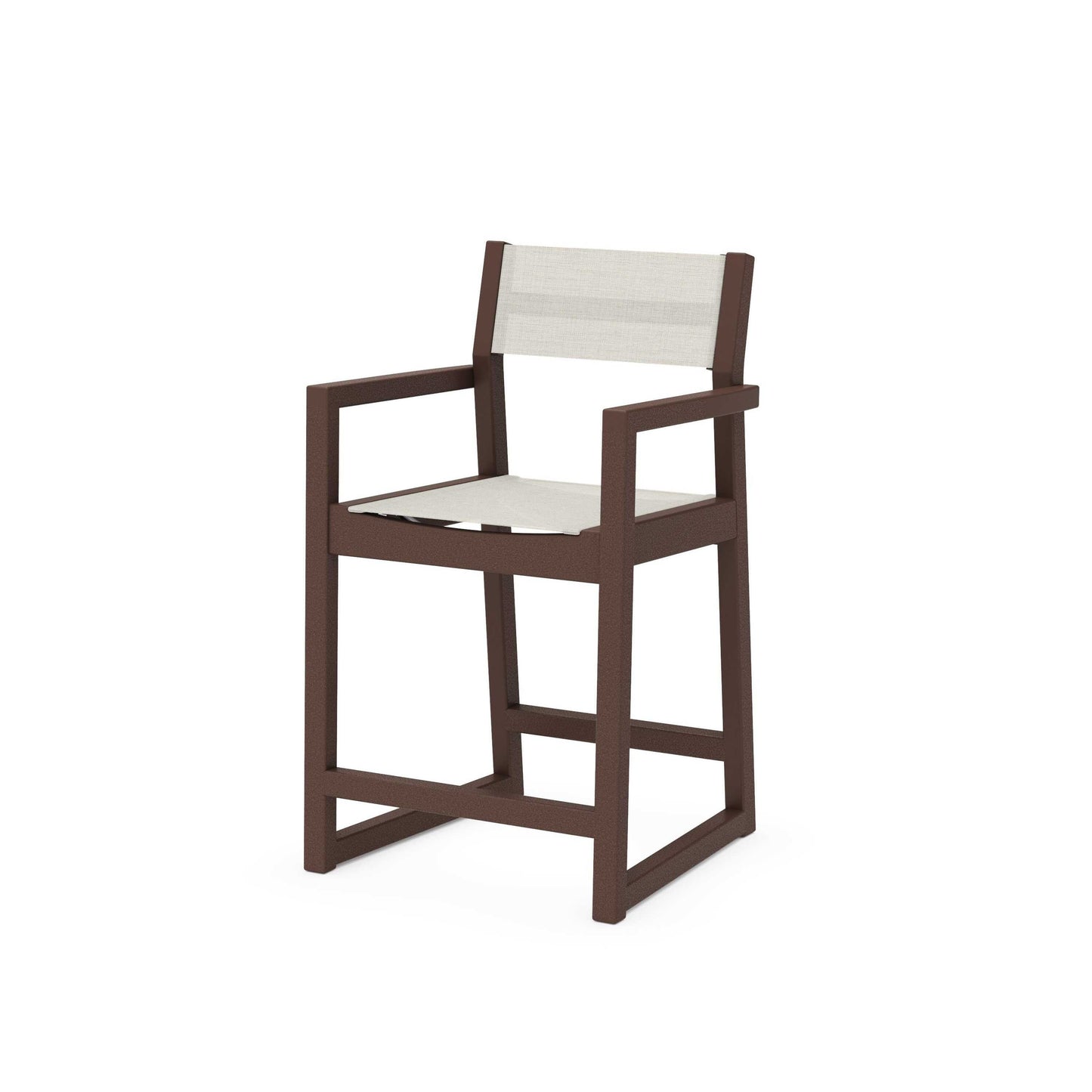 POLYWOOD EDGE Sling Counter Arm Chair — Mahogany / Parchment Sling