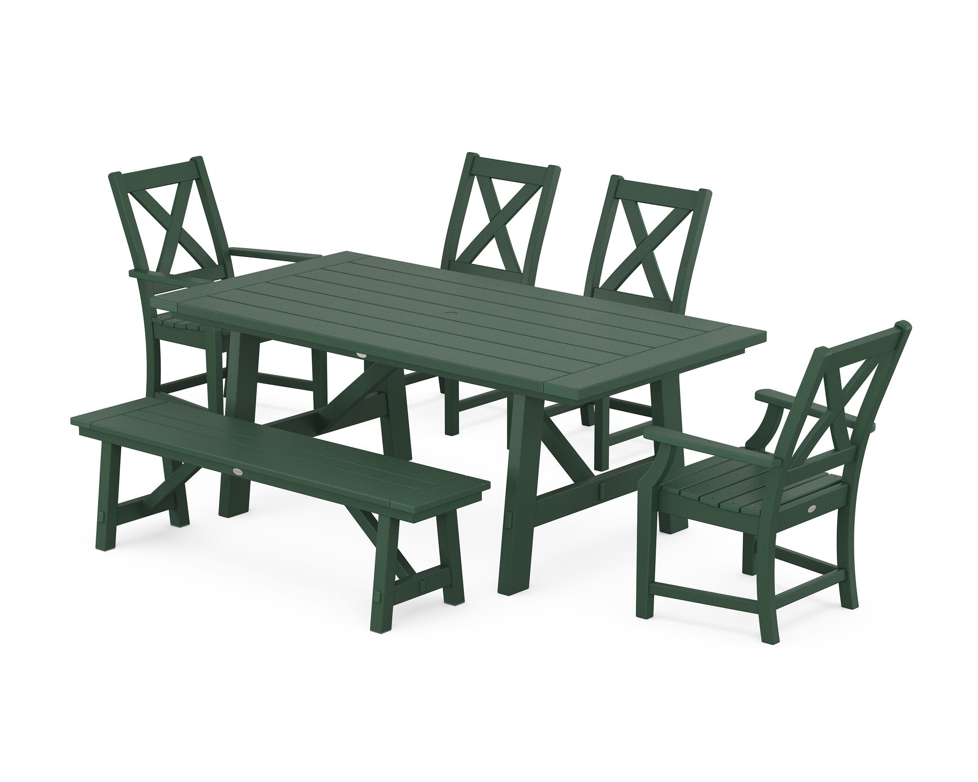 POLYWOOD Braxton 6-Piece Rustic Farmhouse Dining Set With Trestle Legs — Green