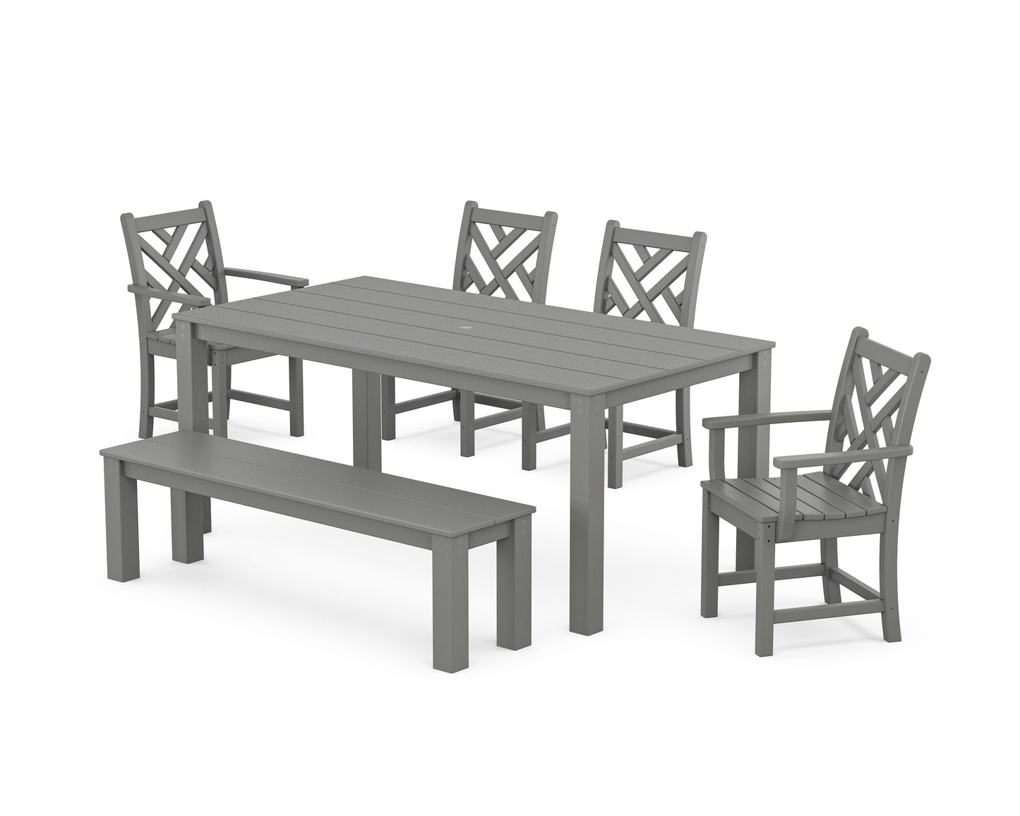 POLYWOOD Chippendale 6-Piece Parsons Dining Set with Bench — Slate Grey