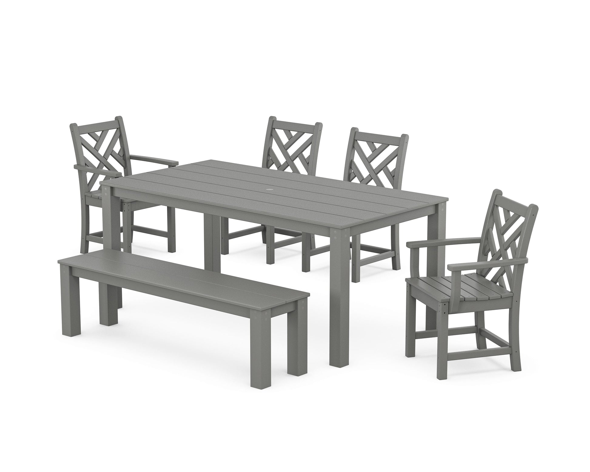 POLYWOOD Chippendale 6-Piece Parsons Dining Set with Bench — Slate Grey