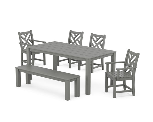 POLYWOOD Chippendale 6-Piece Parsons Dining Set with Bench — Slate Grey