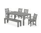 POLYWOOD Chippendale 6-Piece Parsons Dining Set with Bench — Slate Grey