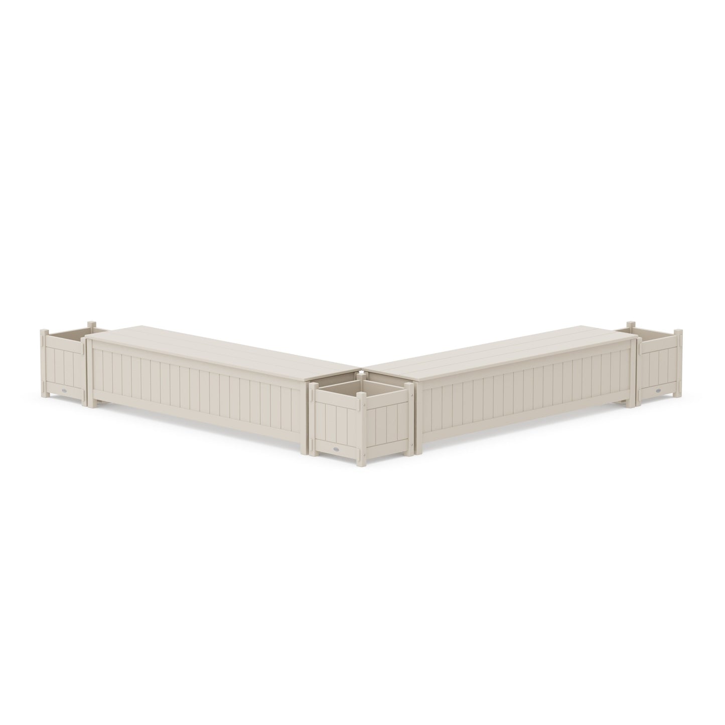 POLYWOOD 72" Vineyard L- Shaped Planter Storage Bench Corner Set — Sand