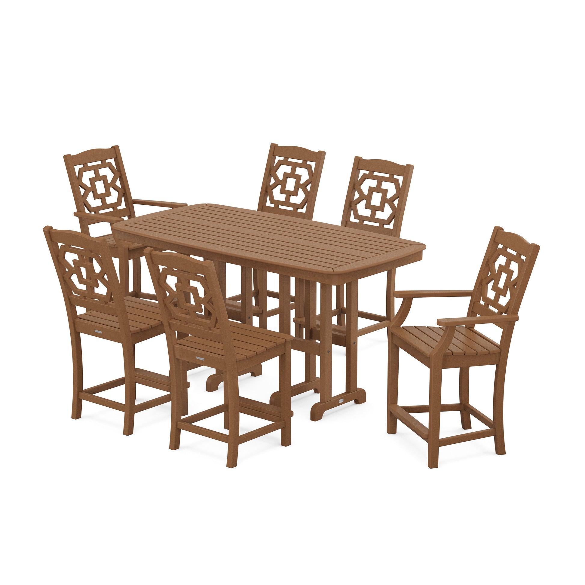 POLYWOOD Chinoiserie 7-Piece Counter Set — Teak