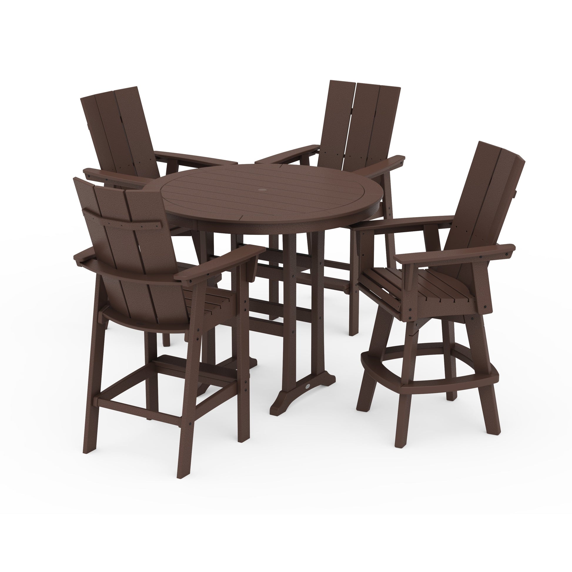 POLYWOOD Modern Adirondack 5-Piece Nautical Trestle Round Bar Set with Swivels — Mahogany