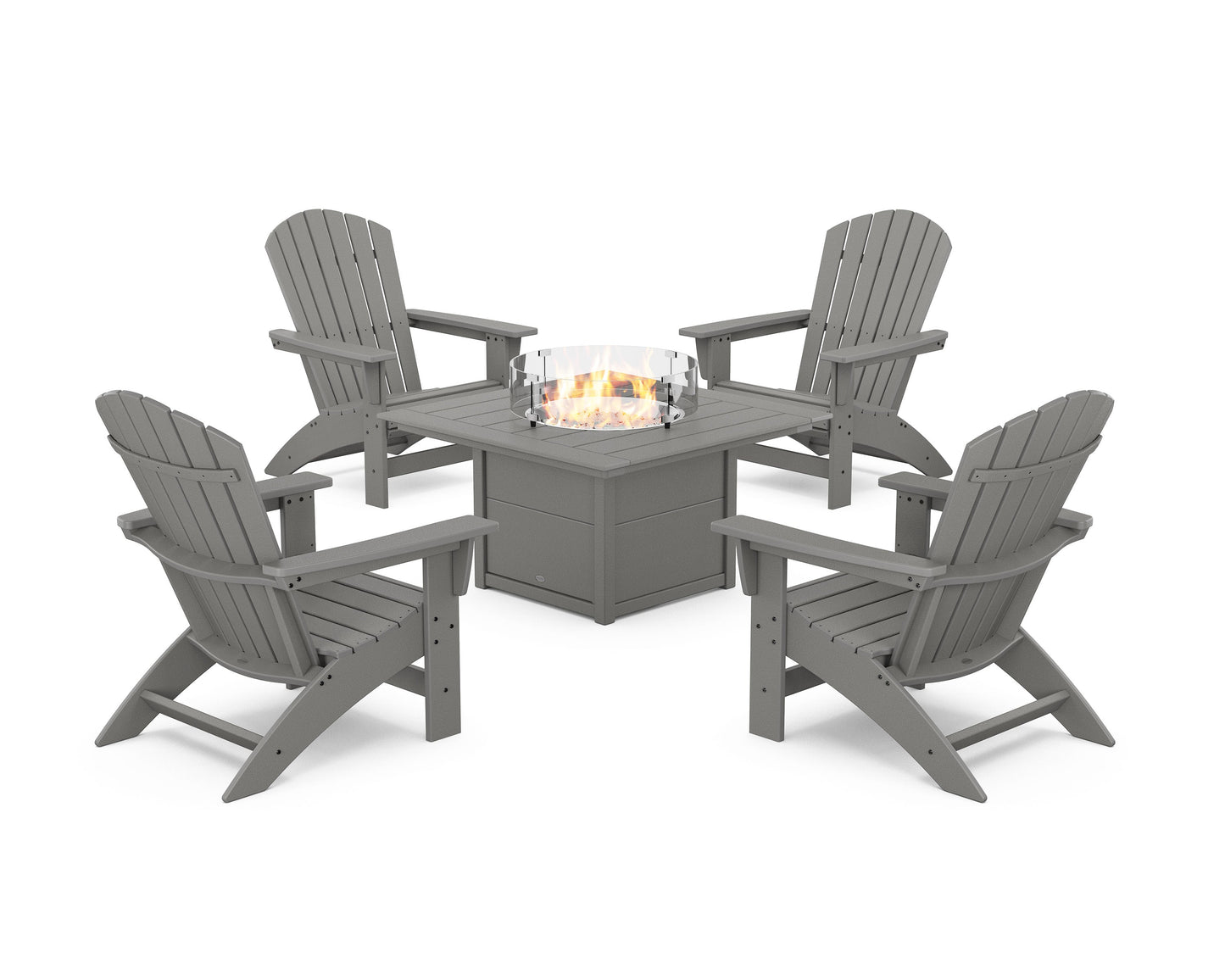 POLYWOOD 5-Piece Nautical Grand Adirondack Conversation Set with Fire Pit Table — Slate Grey