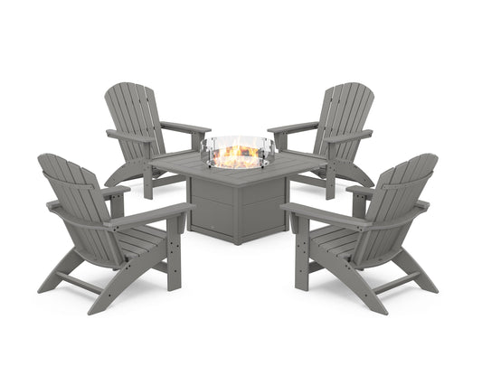 POLYWOOD 5-Piece Nautical Grand Adirondack Conversation Set with Fire Pit Table — Slate Grey