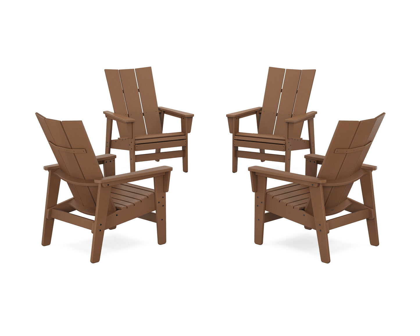 POLYWOOD 4-Piece Modern Grand Upright Adirondack Chair Conversation Set — Teak