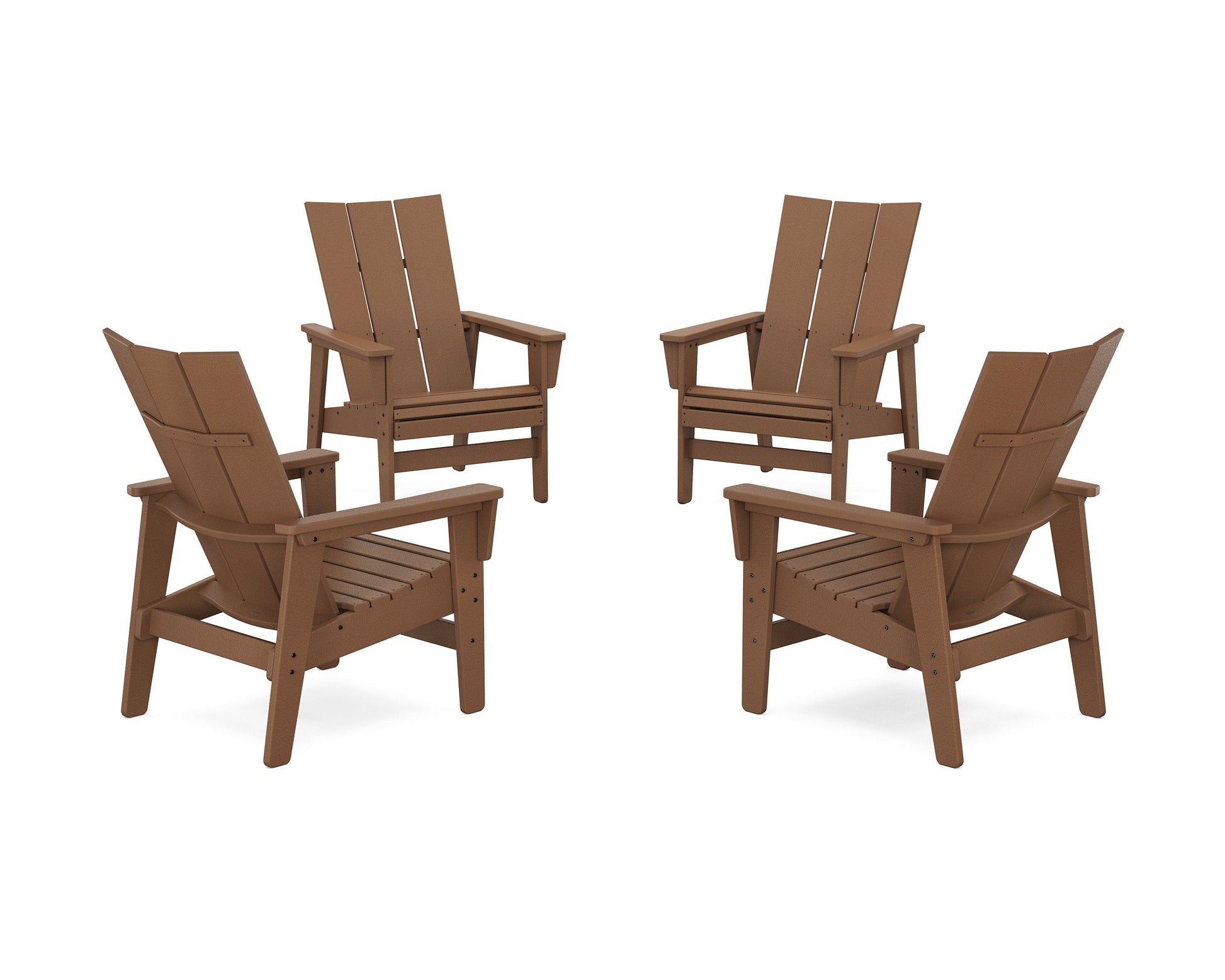 POLYWOOD 4-Piece Modern Grand Upright Adirondack Chair Conversation Set — Teak