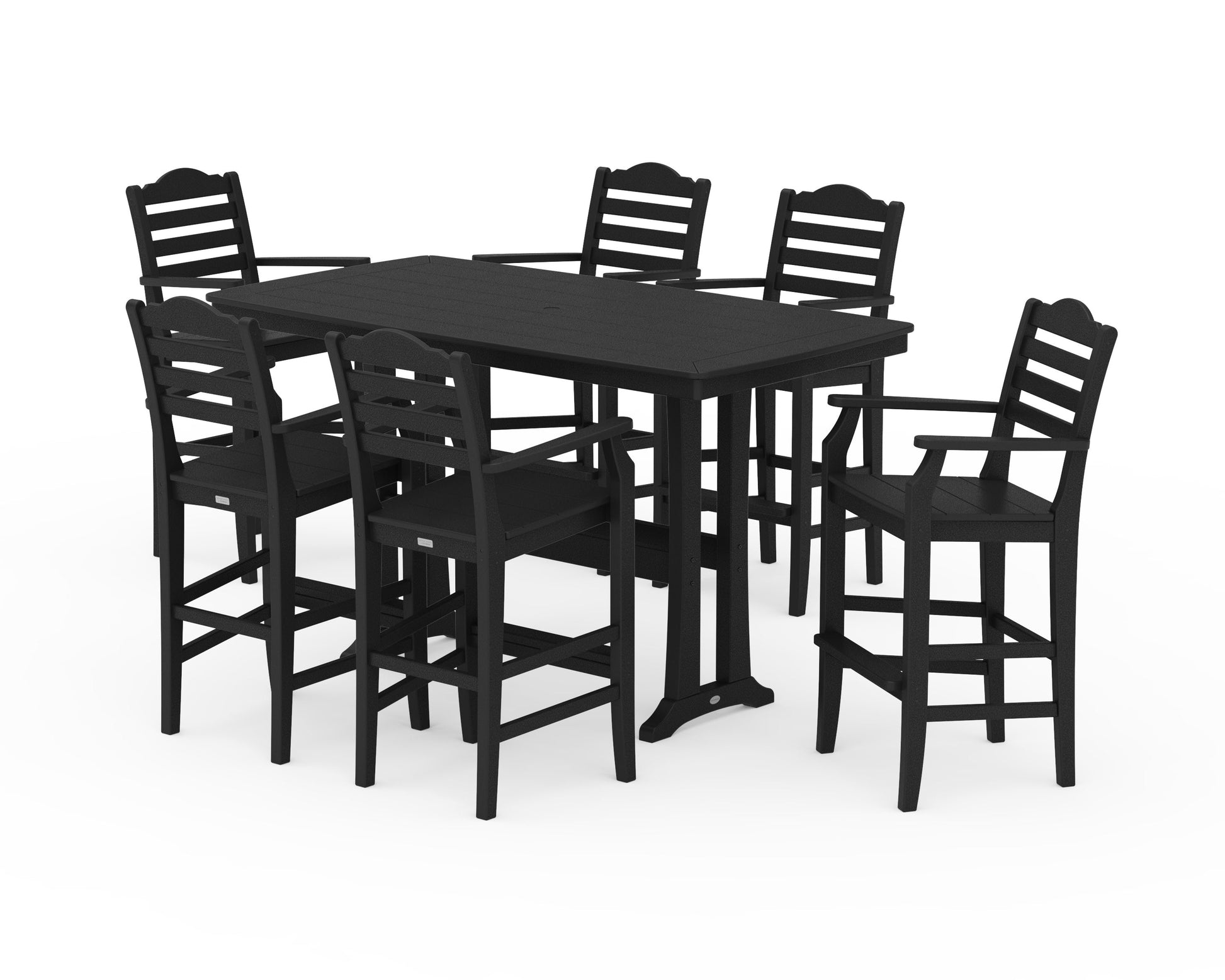 POLYWOOD Savannah Arm Chair 7-Piece Bar Set with Trestle Legs — Black