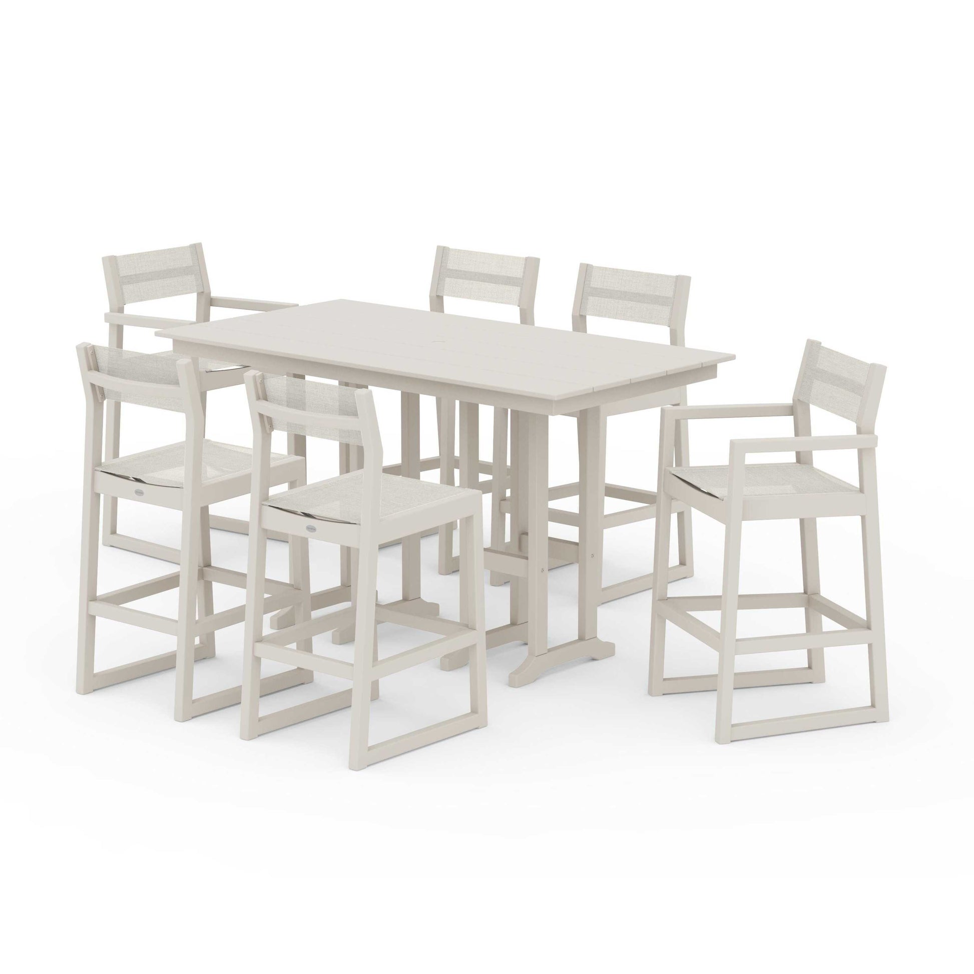 POLYWOOD EDGE Sling 7-Piece Farmhouse Bar Set — Sand / Parchment Sling