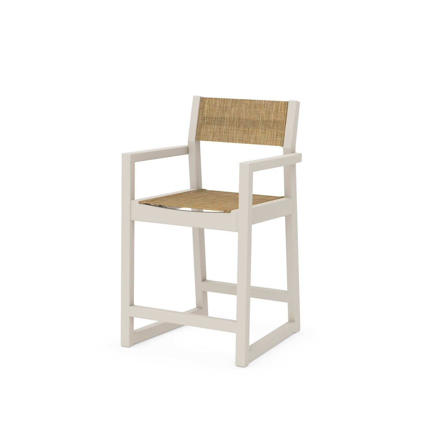 POLYWOOD EDGE Sling Counter Arm Chair — Sand / Burlap Sling