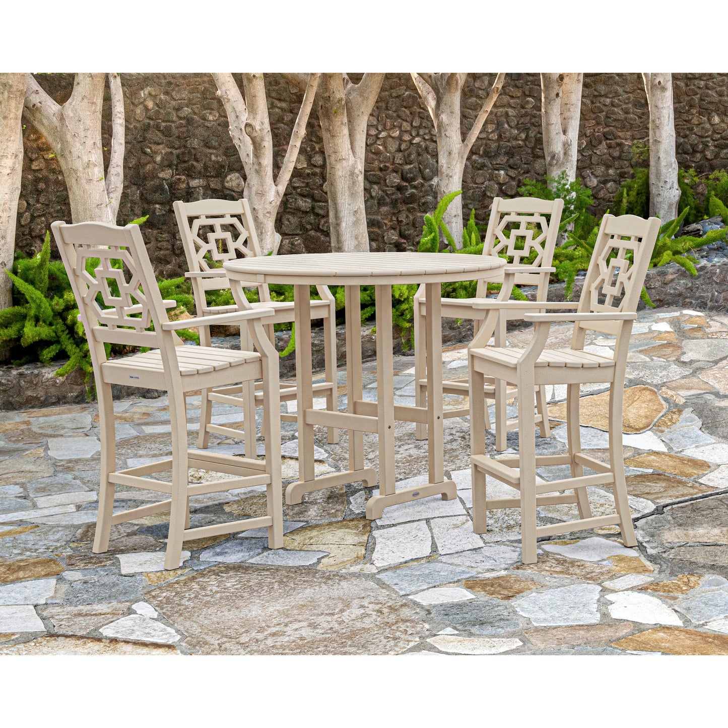 POLYWOOD Chinoiserie 5-Piece Round Farmhouse Bar Set